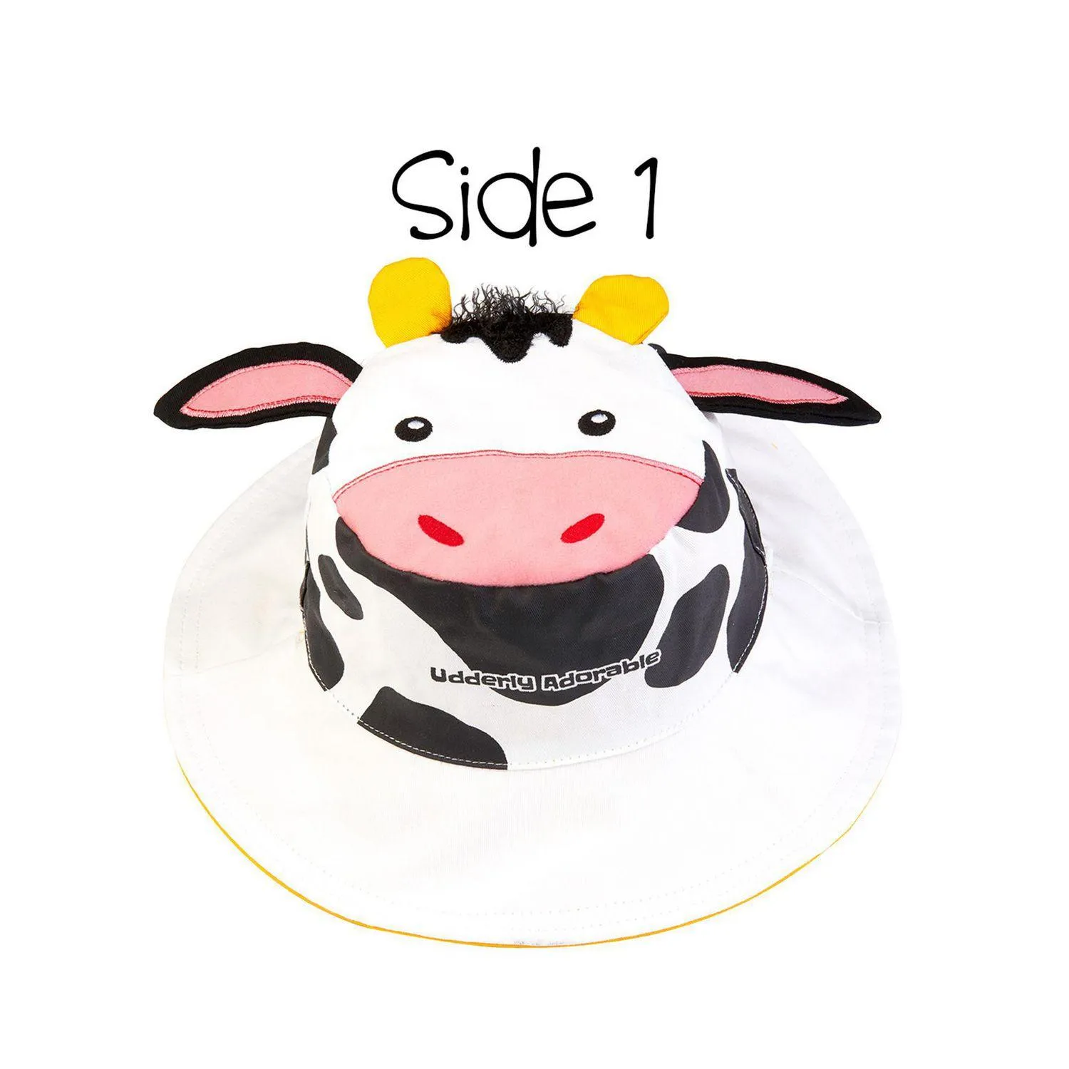 FlapJack Kids UPF50  Reversible Sun Hat - Cow / Duck